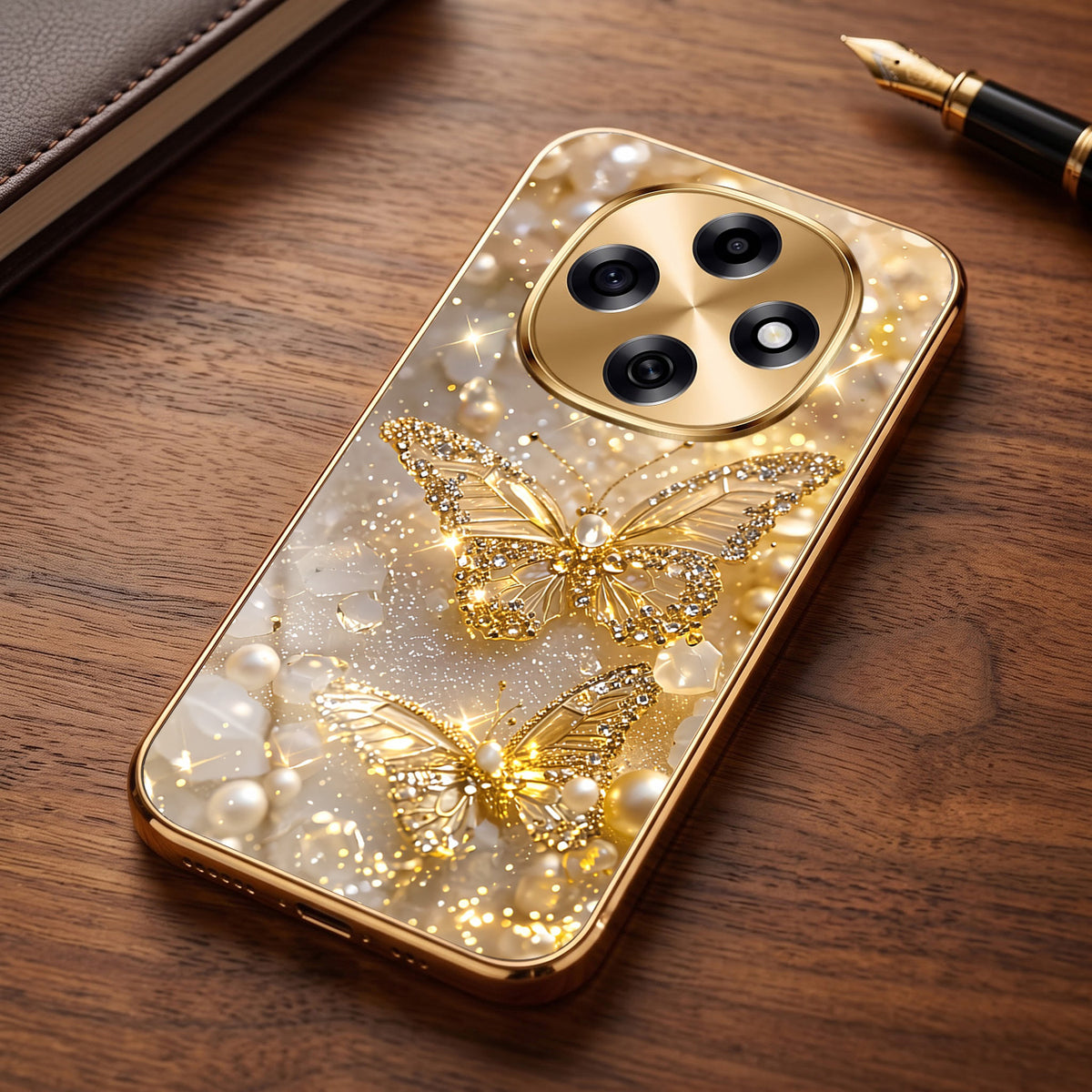 OPPO F31 Pro 5G Golden Butterfly Gold Electroplated Glass Phone Back Case