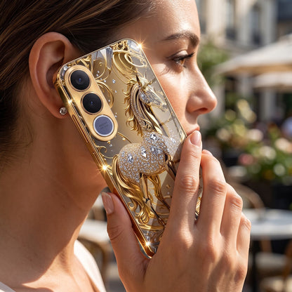 Vivo V70 FE 5G Luxury Horse Texture Gold Electroplated Glass Phone Back Case