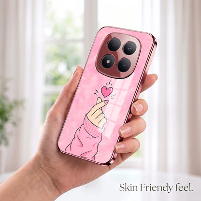 Redmi Note 15 Pro+ 5G Luxury Heart Pink Electroplated Glass Phone Back Case