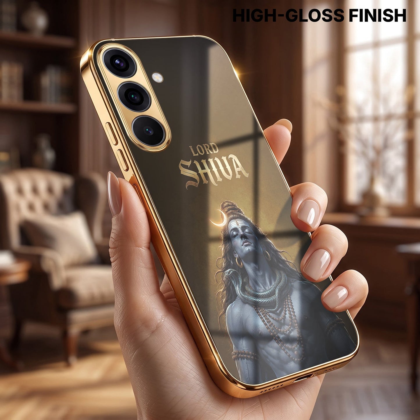 Samsung Galaxy A36 5G Lord Shiva Gold Electroplated Glass Phone Back Case