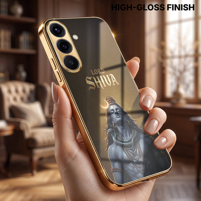 Samsung Galaxy A36 5G Lord Shiva Gold Electroplated Glass Phone Back Case