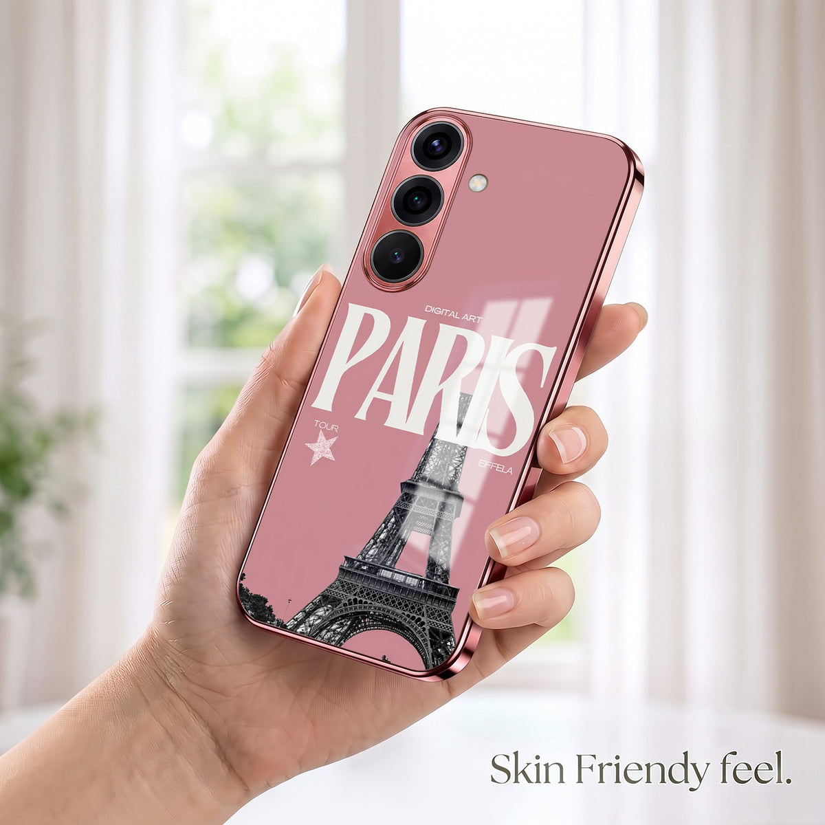 Samsung Galaxy A36 5G Luxury Paris Tower Pink Electroplated Glass Phone Back Case
