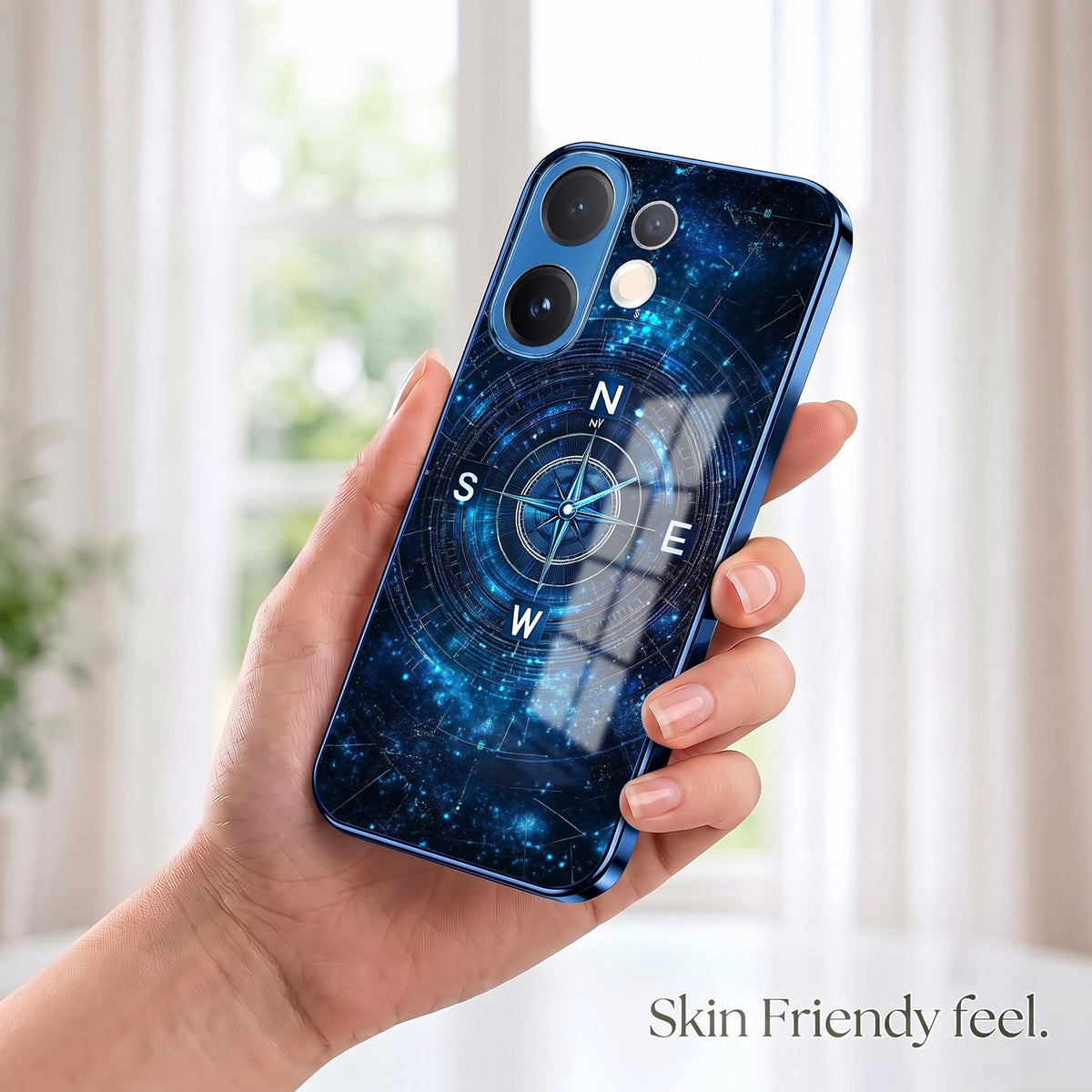 Vivo V60 5G Astral Compass Blue Electroplated Glass Phone Back Case