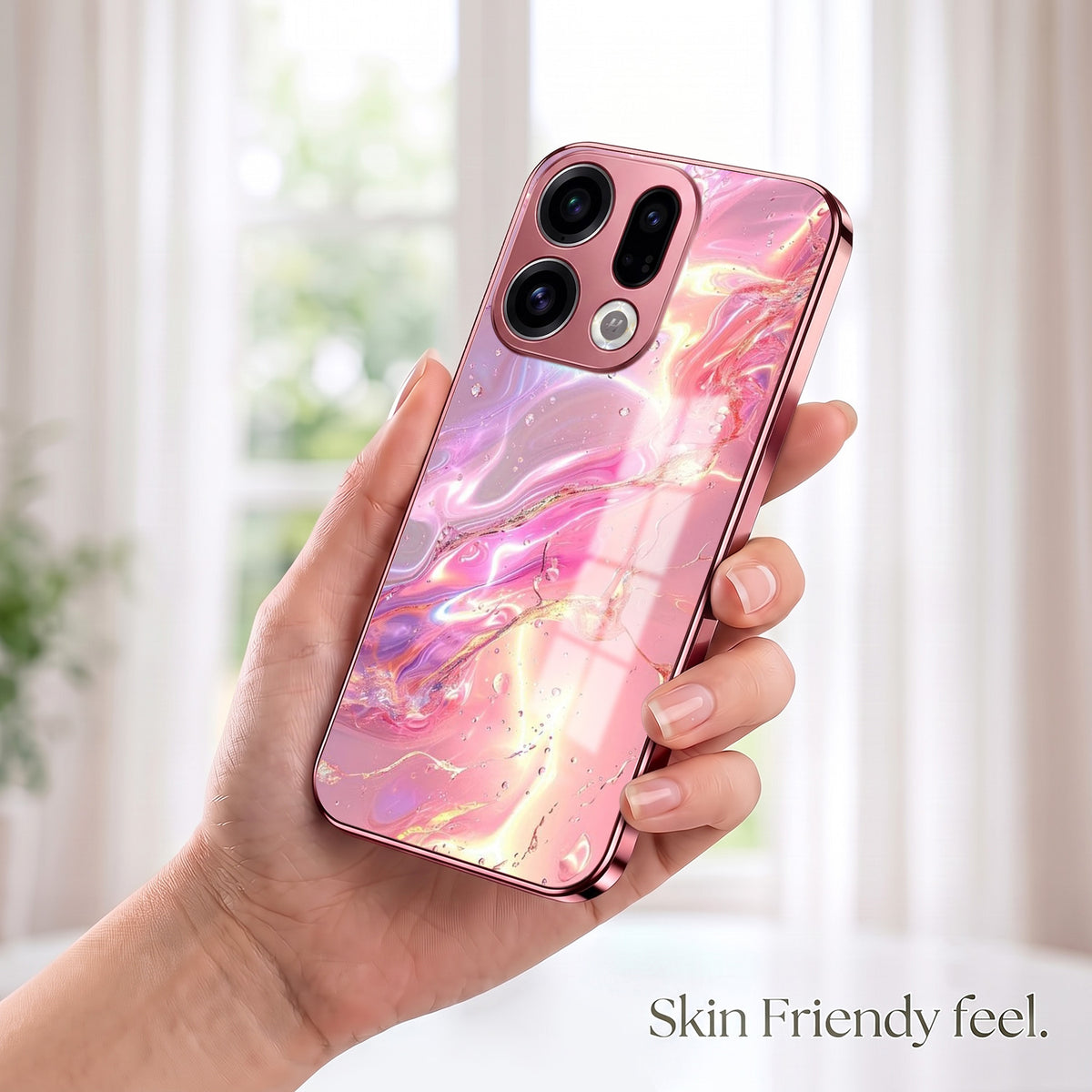 Oppo Find X9 5G Pearl Aurora Pink Electroplated Glass Phone Back Case