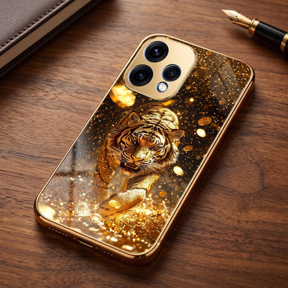 Oppo Reno 15 5G Luxury Tiger Gold Electroplated Glass Phone Back Case