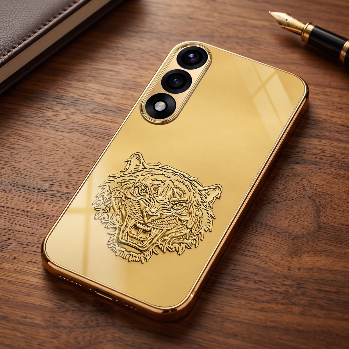 Oneplus Nord 5 5G Golden Tiger Face Gold Electroplated Glass Phone Back Case