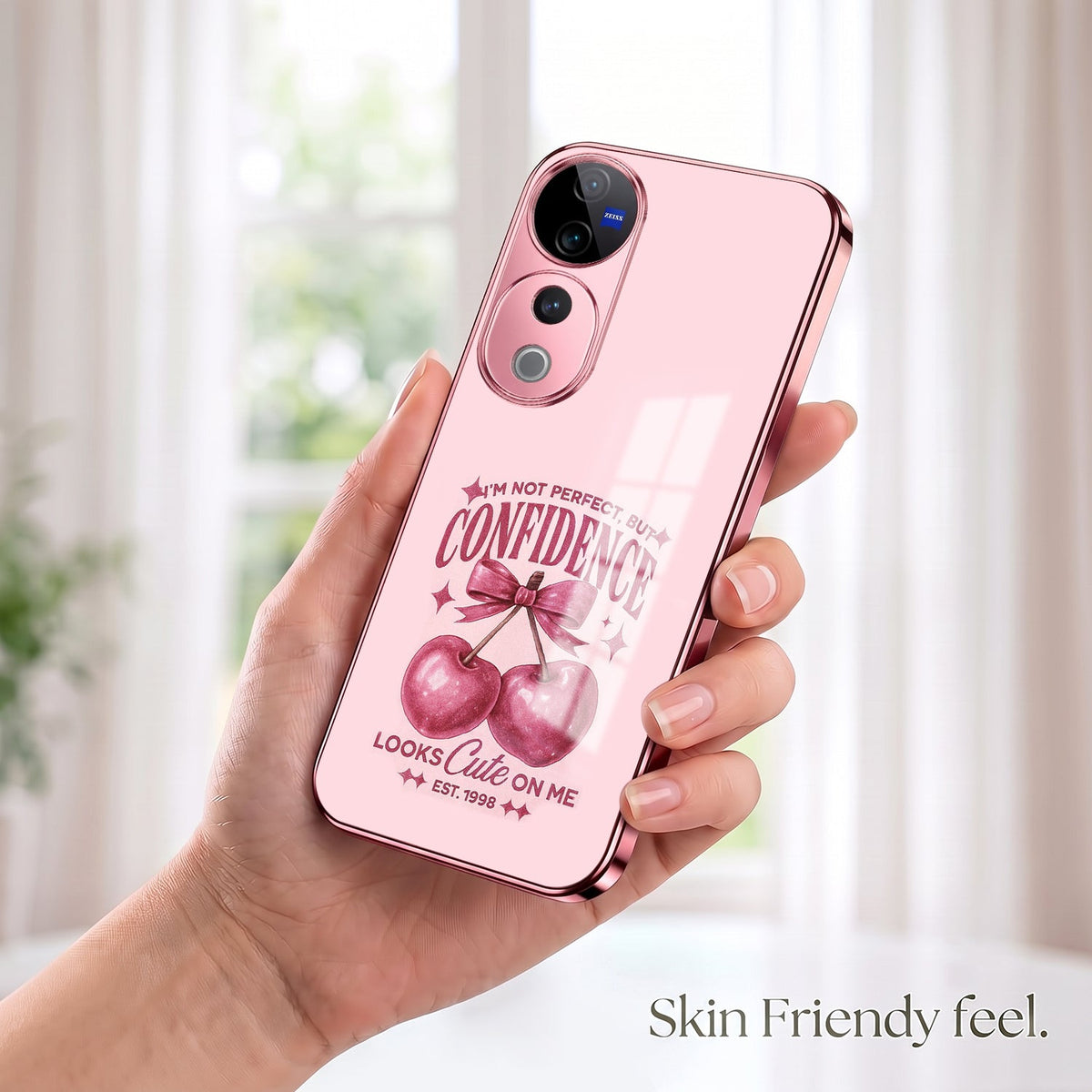 Vivo V40 Pro 5G Luxury Cherry Bow Pink Electroplated Glass Phone Back Case