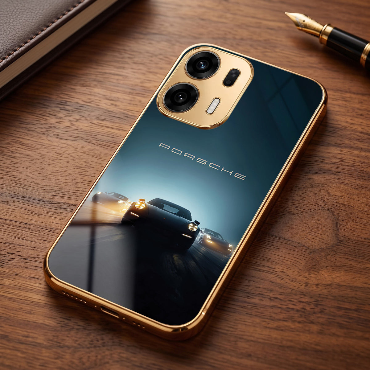Oppo K14 Plus 5G Porsche Luxury Gold Electroplated Glass Phone Back Case