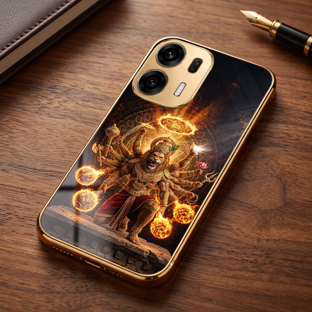 Oppo K14 Plus 5G Lord Narasimha Gold Electroplated Glass Phone Back Case