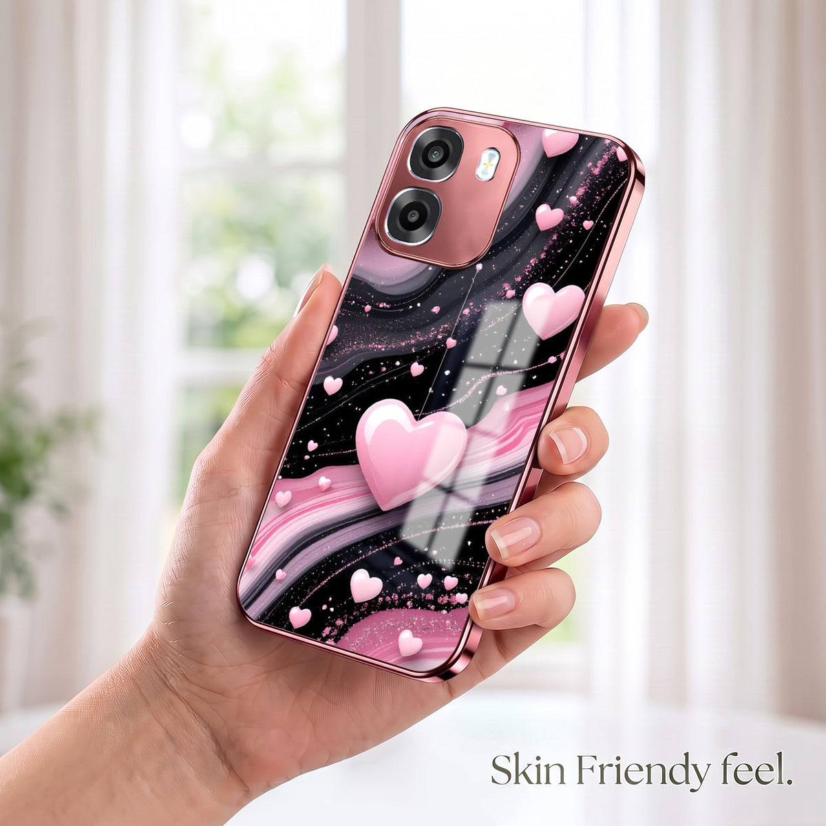 Oppo K14 5G Love Sparkle Pink Electroplated Glass Phone Back Case