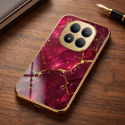 Redmi Note 15 Pro Plus 5G Luxury Crimson Marble Gold Electroplated Glass Phone Back Case
