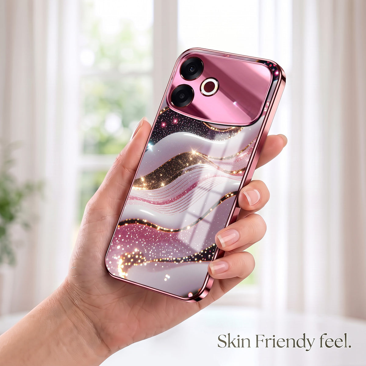 Oppo F33 Pro 5G Midnight Pearl Wave Pink Electroplated Glass Phone Back Case