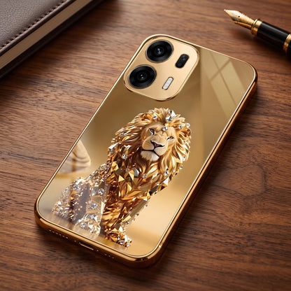Oppo K14 Plus 5G Luxury Lion Gold Electroplated Glass Phone Back Case