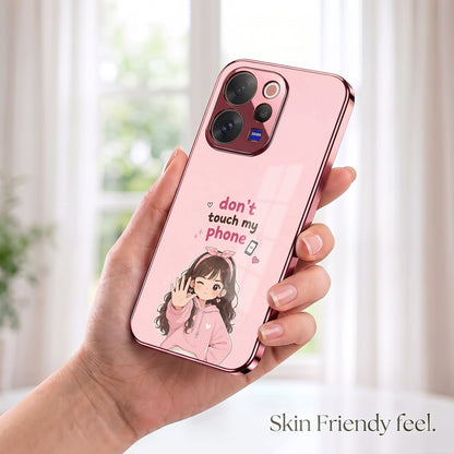 Vivo V70 5G Luxury Anime Girl Pink Electroplated Glass Phone Back Case