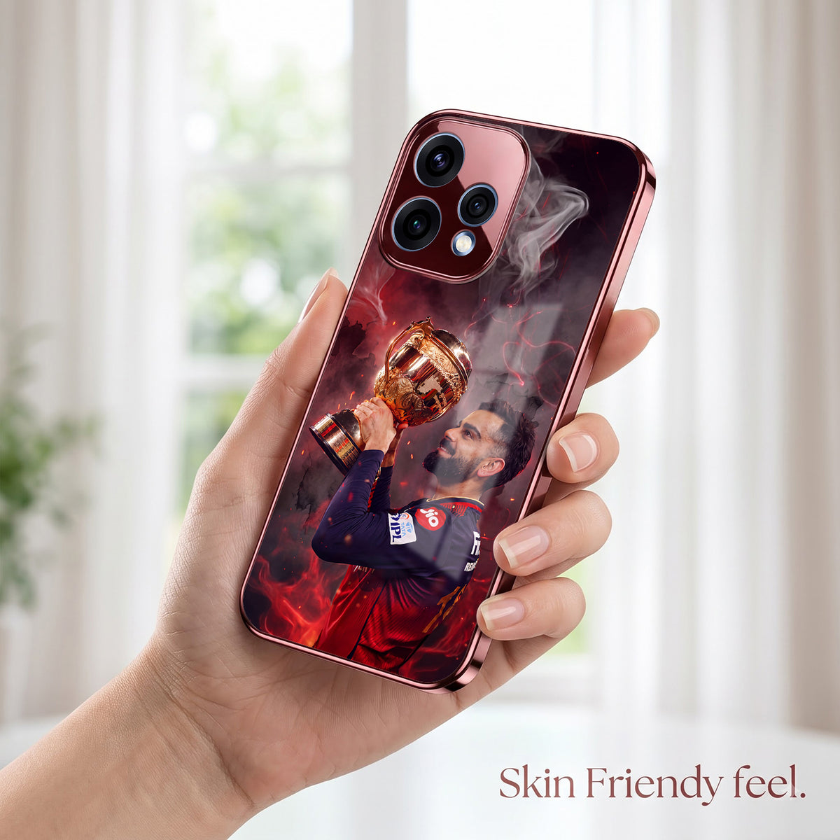 Oppo Reno 15 5G Virat Kohli Burgundy Electroplated Glass Back Case