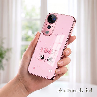 Vivo V40 Pro 5G Luxury Cute Cat Pink Electroplated Glass Phone Back Case