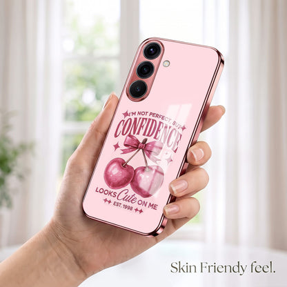 Samsung Galaxy A36 5G Luxury Cherry Bow Pink Electroplated Glass Phone Back Case