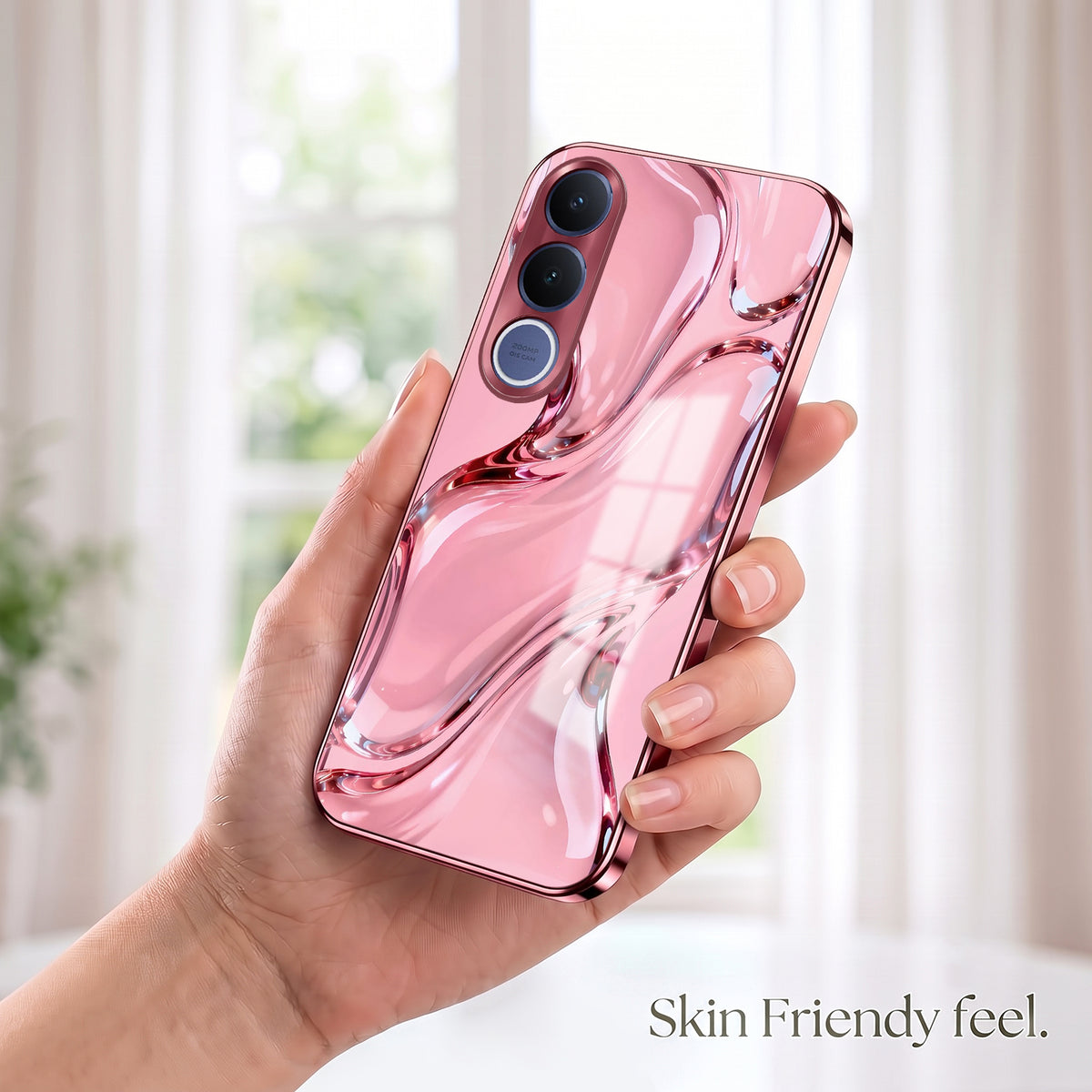 Vivo V70 FE 5G Crystal Wave Energy Pink Electroplated Glass Phone Back Case