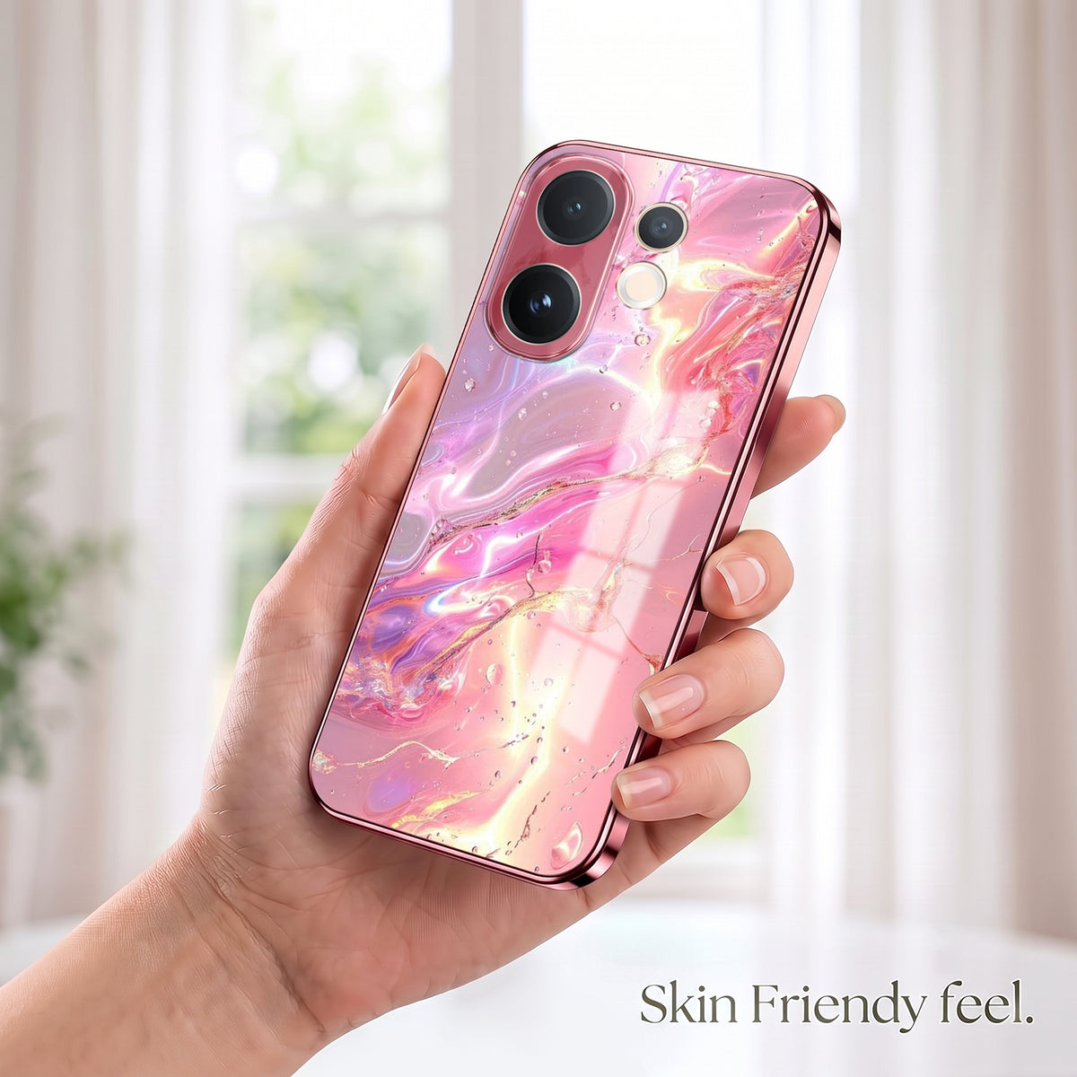 Vivo V60 5G Pearl Aurora Pink Electroplated Glass Phone Back Case