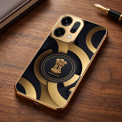 Oppo Reno 14 5G Royal Emblem Gold Electroplated Glass Phone Back Case