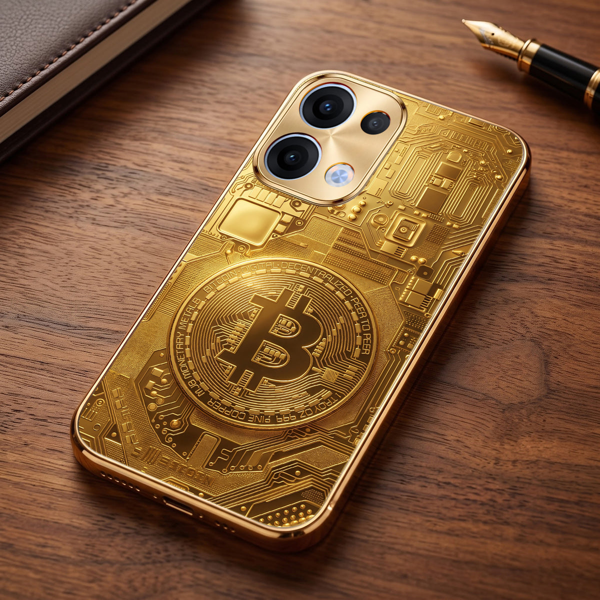 Oppo Reno 13 5G Bitcoin Gold Electroplated Glass Phone Back Case