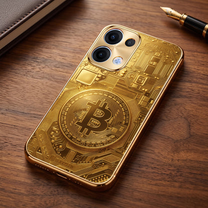Oppo Reno 13 5G Bitcoin Gold Electroplated Glass Phone Back Case