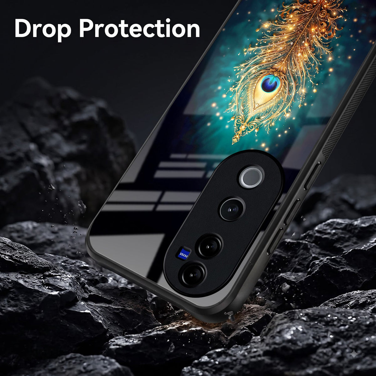 Vivo V40 Pro 5G Golden Peacock Feather Acrylic Glass Back Case