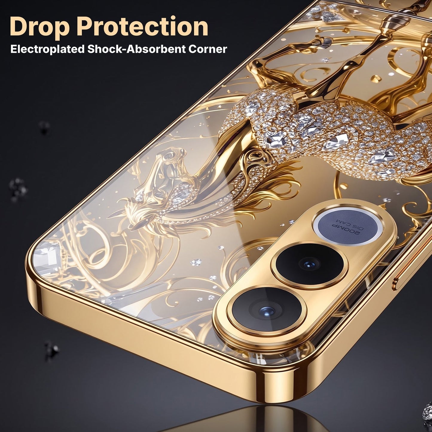 Vivo V70 FE 5G Luxury Horse Texture Gold Electroplated Glass Phone Back Case