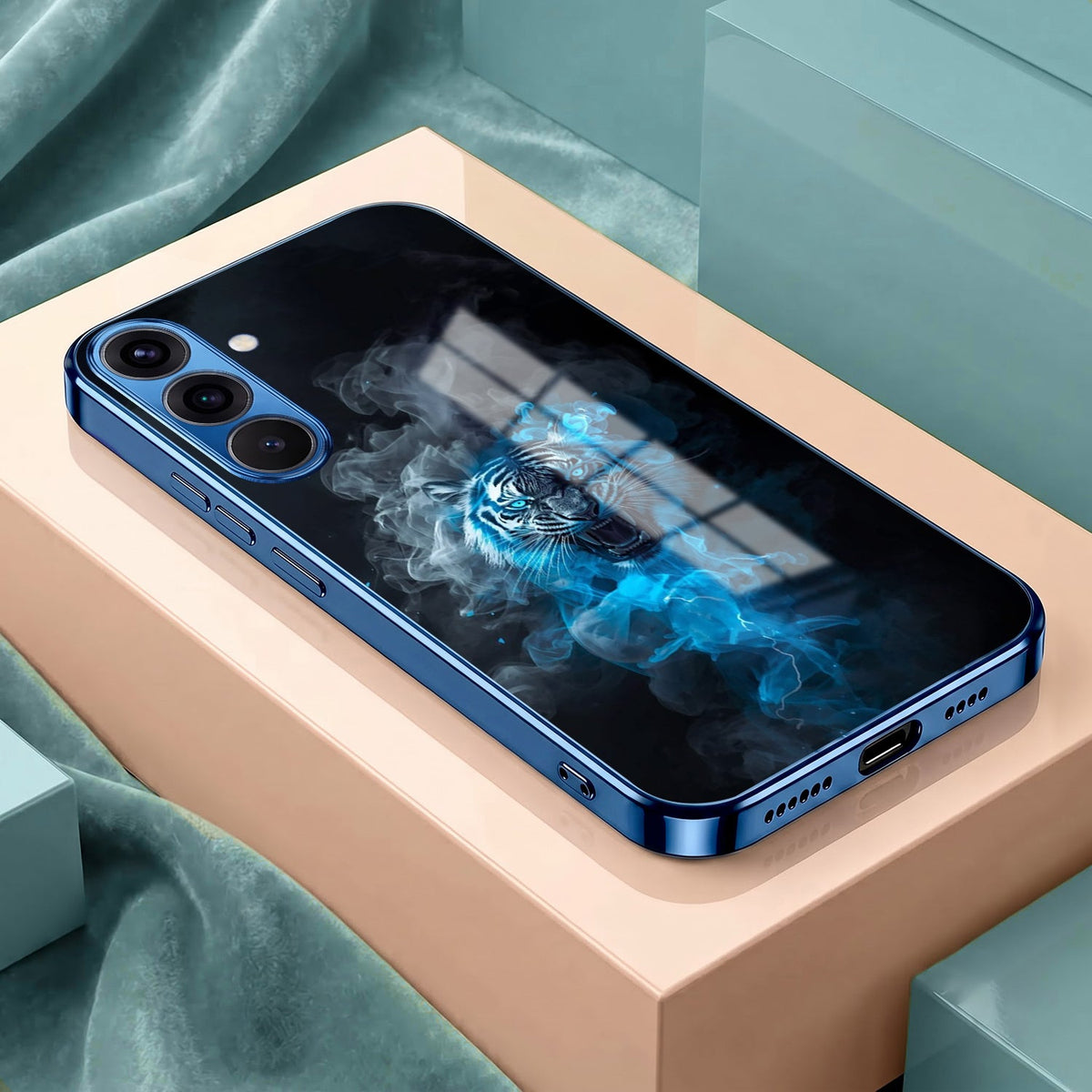 Samsung Galaxy A56 5G Blue Spirit Tiger Blue Electroplated Glass Phone Back Case