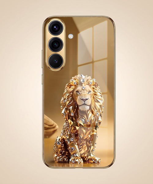 Samsung Galaxy A36 5G Luxury Lion Gold Electroplated Glass Phone Back Case