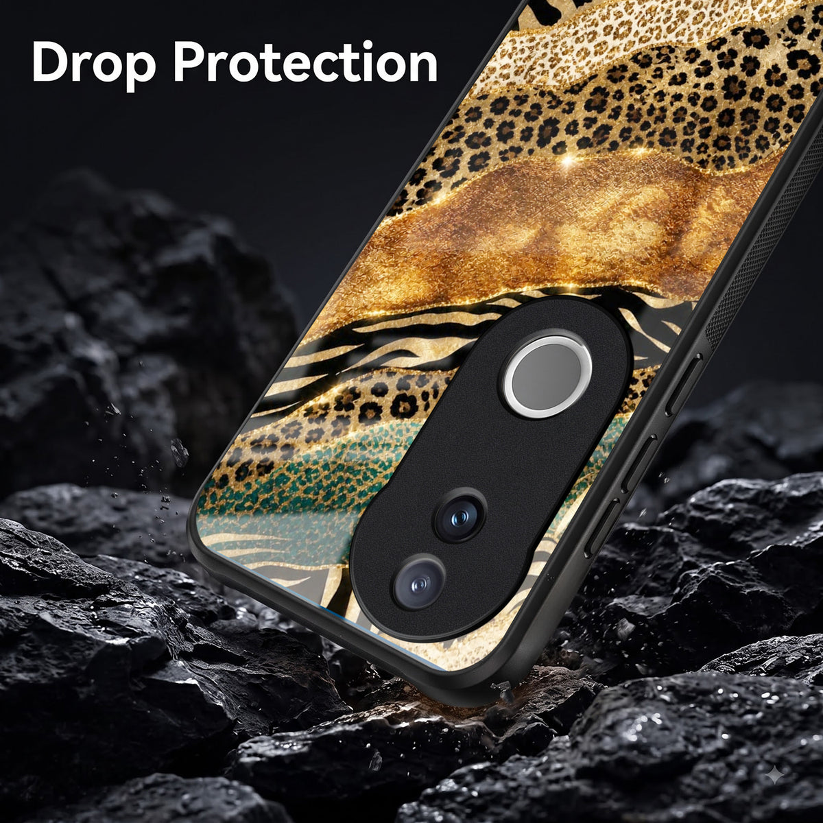 Vivo V50 5G Golden Leopard Acrylic Glass Back Case