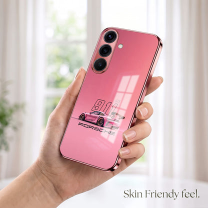 Samsung Galaxy A36 5G Luxury Porsche 911 Pink Electroplated Glass Phone Back Case