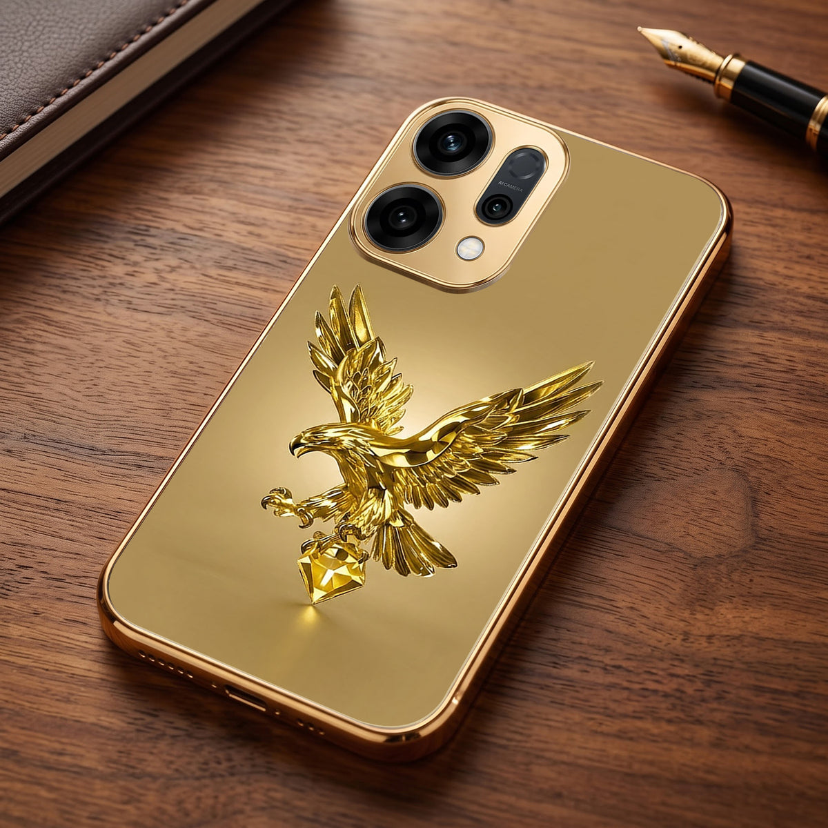 Oppo Reno 14 5G Golden Eagle Gold Electroplated Glass Phone Back Case