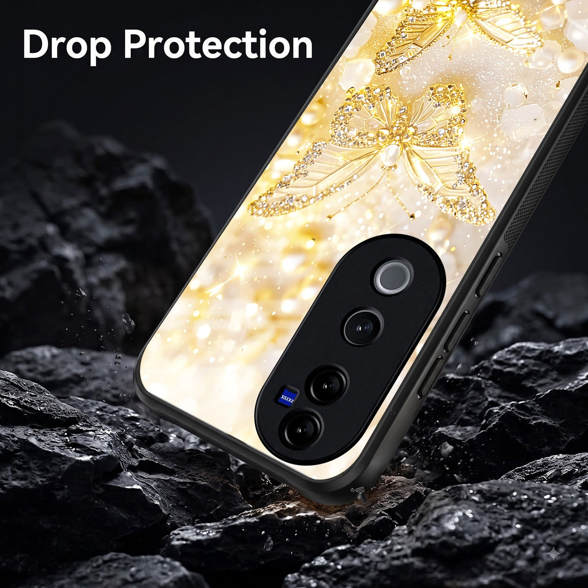 Vivo V40 Pro 5G Golden Butterfly Acrylic Glass Back Case