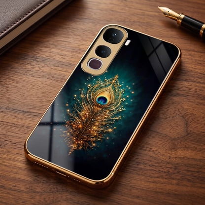 Vivo Y400 Pro 5G Golden Peacock Feather Gold Electroplated Glass Phone Back Case