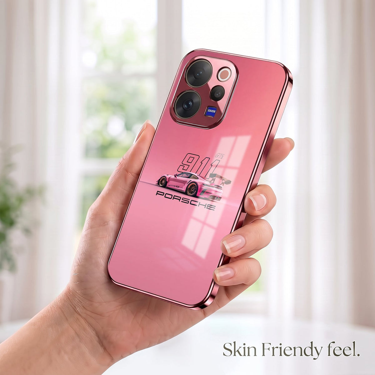 Vivo V70 5G Luxury Porsche 911 Pink Electroplated Glass Phone Back Case