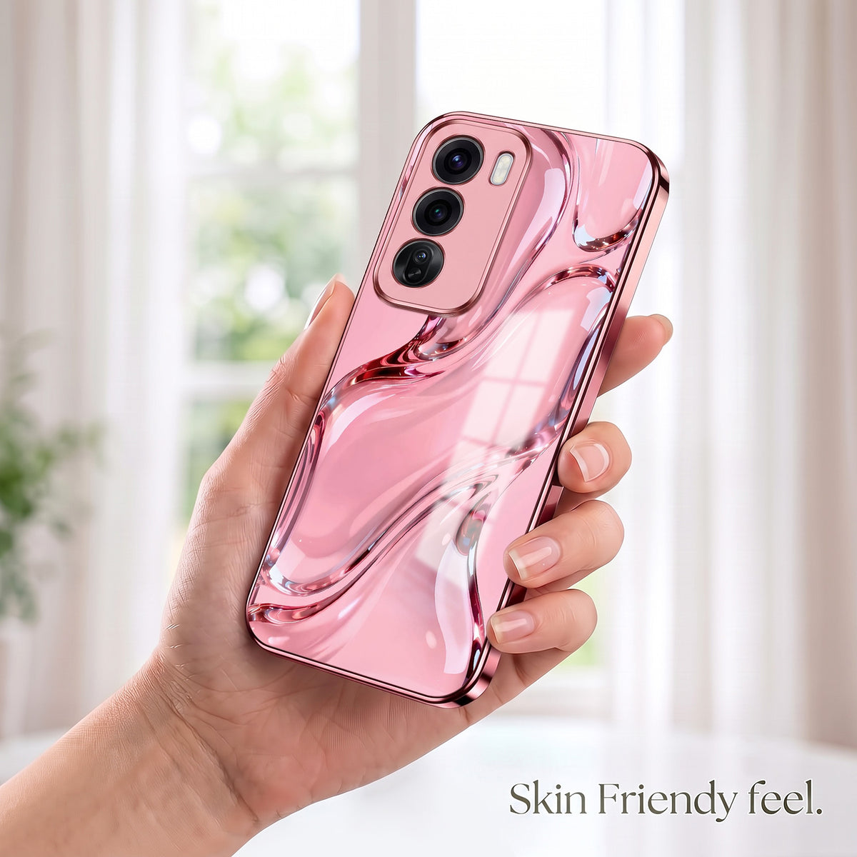 Oppo Reno 12 Pro 5G Crystal Wave Energy Pink Electroplated Glass Phone Back Case