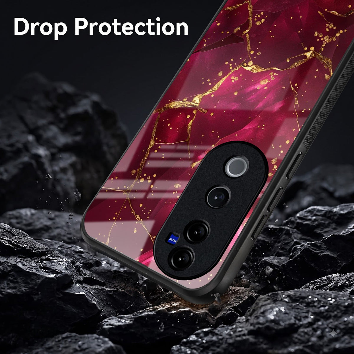 Vivo V40 Pro 5G Luxury Crimson Marble Acrylic Glass Back Case
