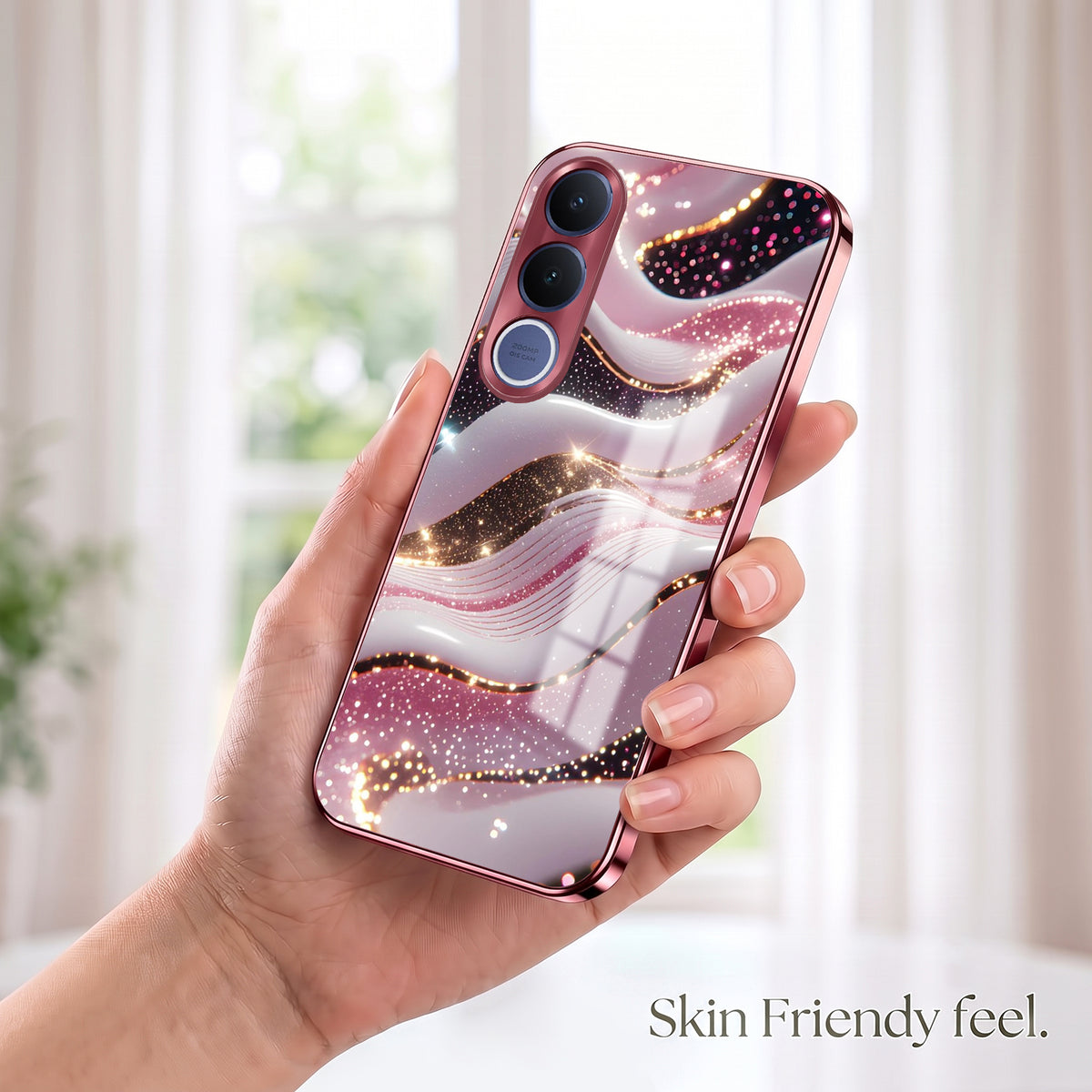 Vivo V70 FE 5G Midnight Pearl Wave Pink Electroplated Glass Phone Back Case