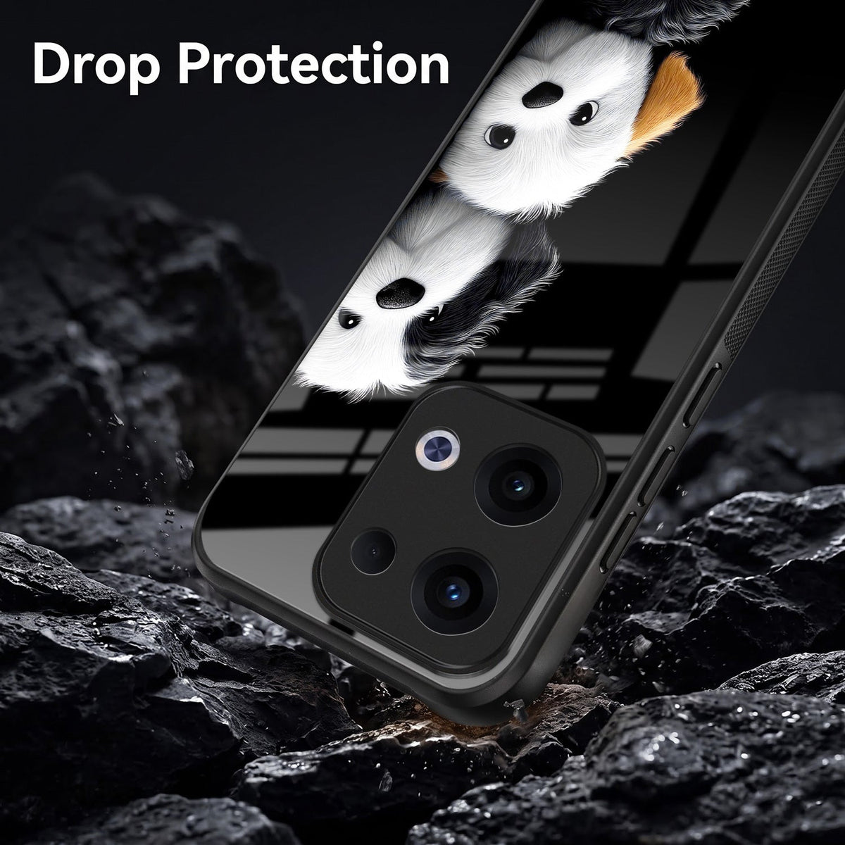 Oppo Reno 13 5G Premium Acrylic Shockproof Glass Back Case (Fluffy Puppies)