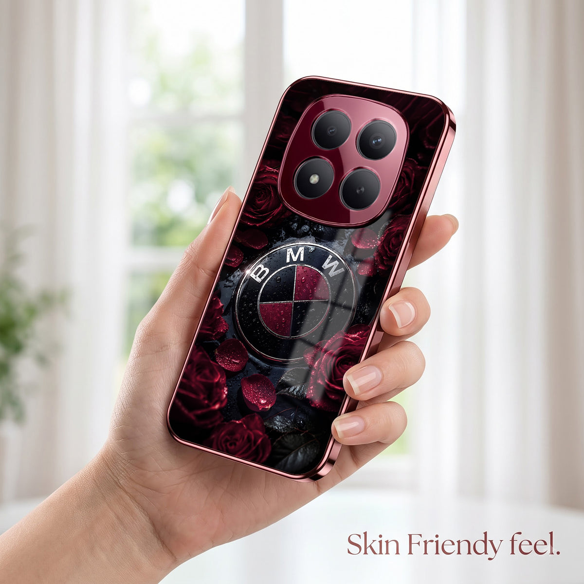 Redmi Note 15 Pro Plus 5G BMW Logo Burgundy Electroplated Glass Back Case