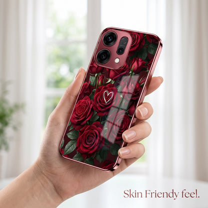 Oppo Reno 14 5G Rose Heart Burgundy Electroplated Glass Back Case