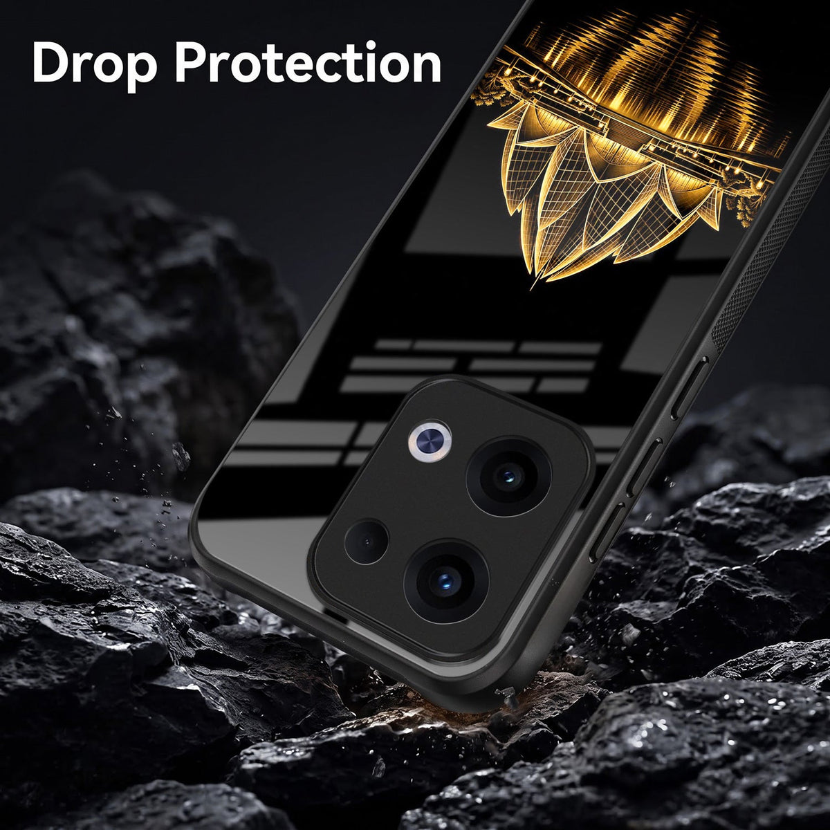 Oppo Reno 13 5G Premium Acrylic Shockproof Glass Back Case (Golden Lotus)