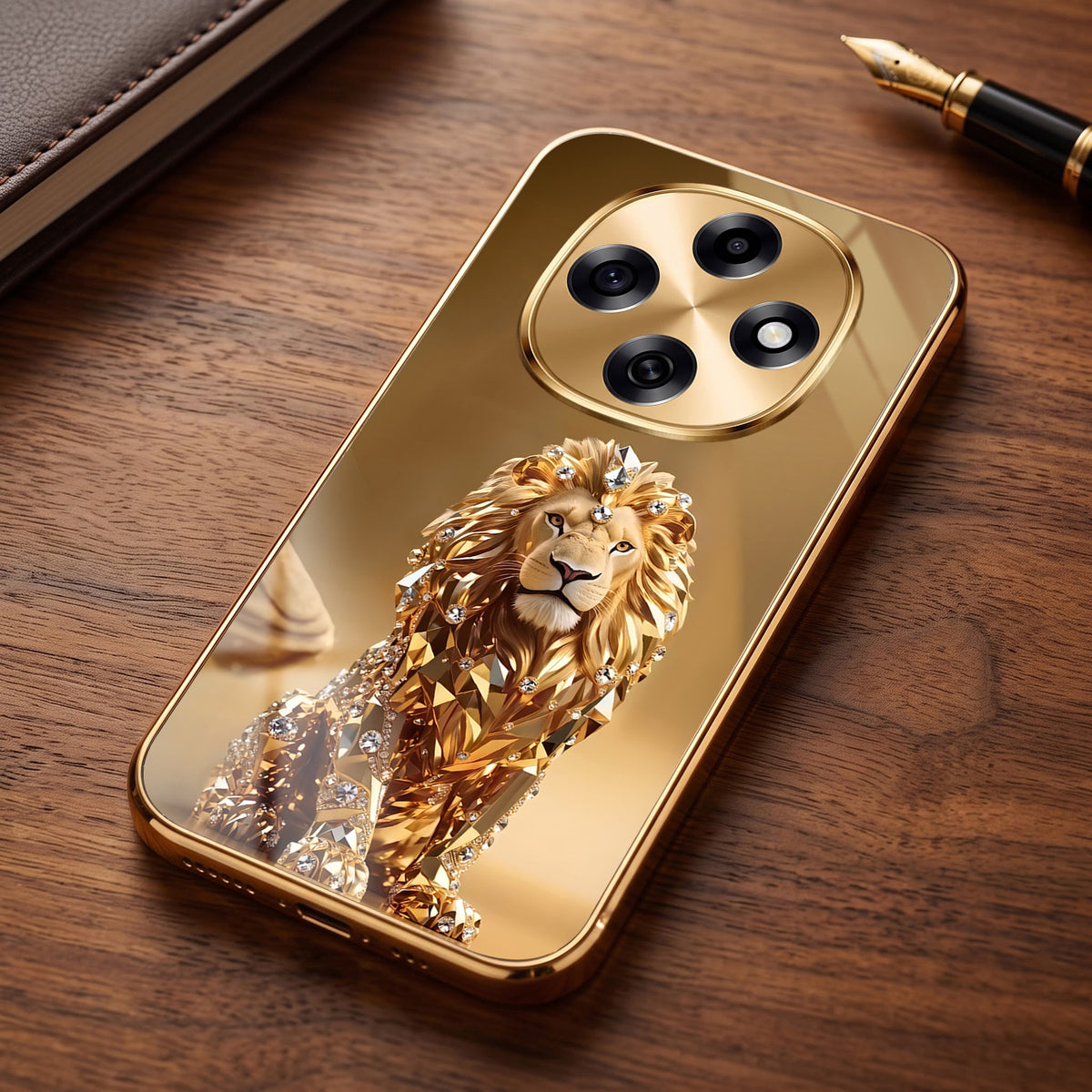 OPPO F31 Pro 5G Luxury Lion Gold Electroplated Glass Phone Back Case