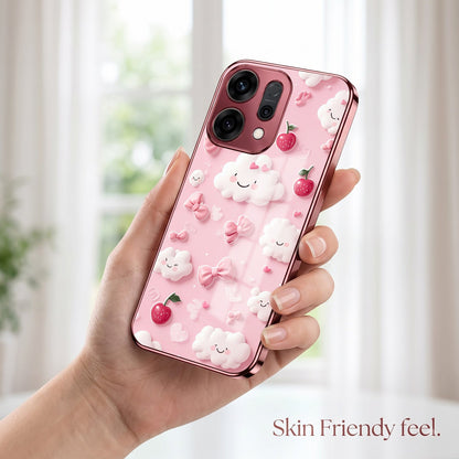 Oppo Reno 14 5G Luxury 3D Clouds Pink Electroplated Glass Phone Back Case