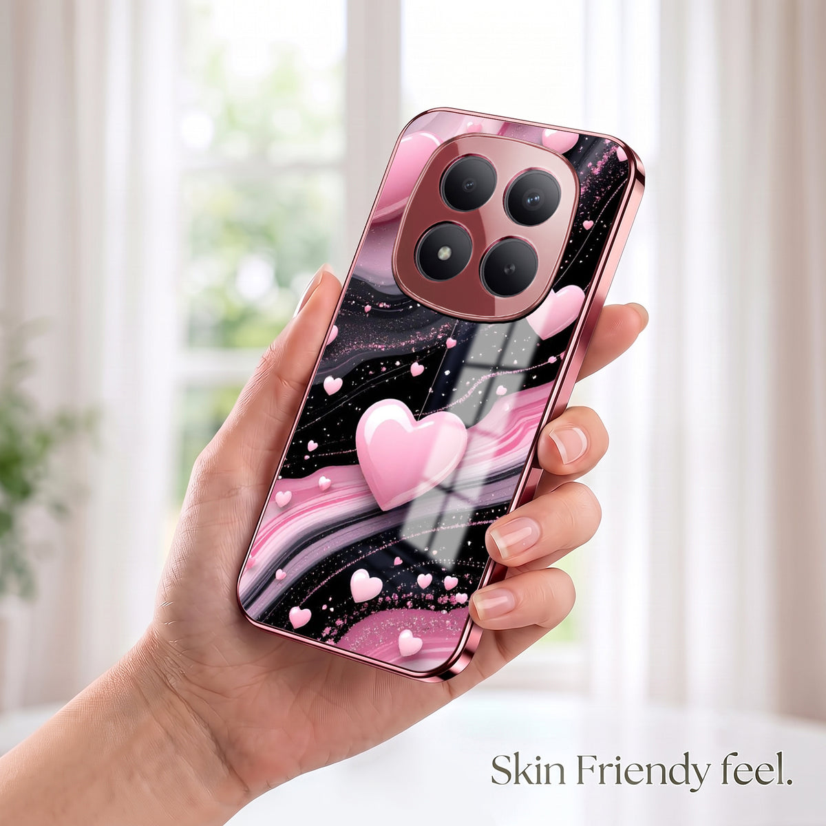 Redmi Note 15 Pro+ 5G Love Sparkle Pink Electroplated Glass Phone Back Case