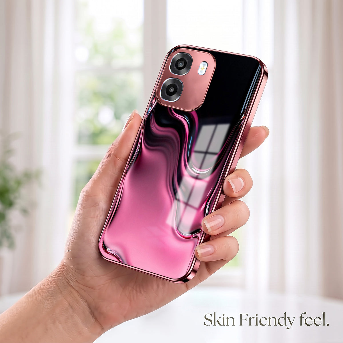 Oppo K14 5G Liquid Wave Pink Electroplated Glass Phone Back Case