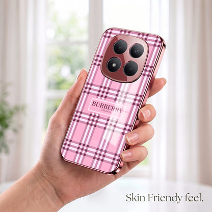 Redmi Note 15 Pro+ 5G Burberry Classic Pink Electroplated Glass Phone Back Case
