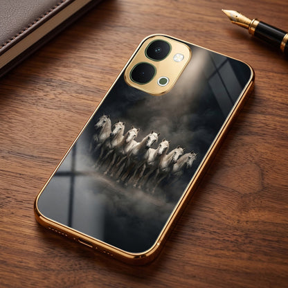 Vivo T5x 5G Running Horses Gold Electroplated Glass Phone Back Case