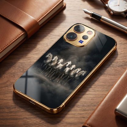 Vivo V70 5G Running Horses Gold Electroplated Glass Phone Back Case